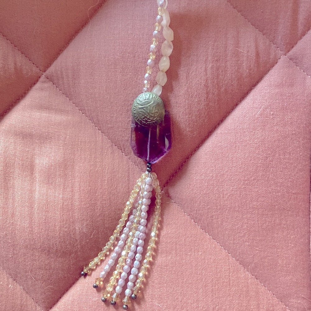 💕ORIGINAL 💕Rose quartz, fluorite, lepidolite crystal gemstone necklace
